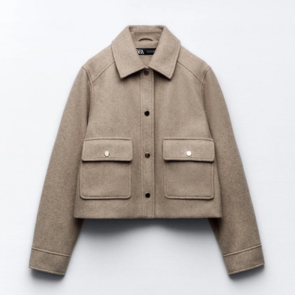 Zara Soft Short Jacket in Camel, Size XS